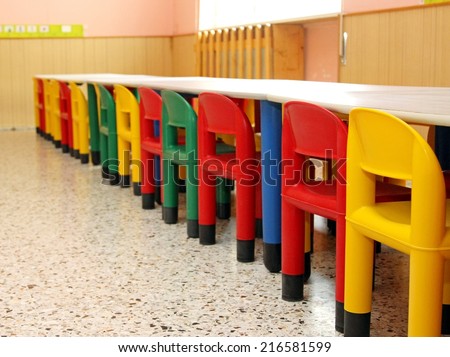 small tables colourful chairs refectory school stock photo royalty