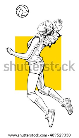 Vector Illustration Female Volleyball Player Jumping Stock Vector ...