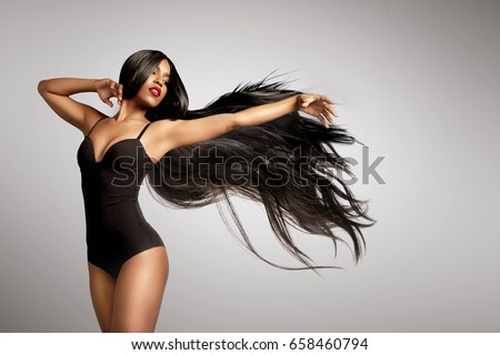 beuaty black woman in wig Hair extencion concept