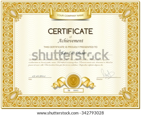 Gold Horizontal Certificate Template Additional Design Stock Vector ...