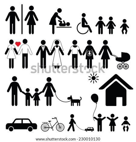 Set Family Icons Signs Public Places Stock Vector 230010130 - Shutterstock