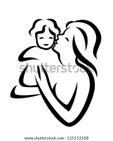 mother and child sketch. raster version - stock photo