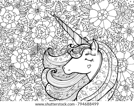 Unicorn Flowers Magical Animal Vector Artwork Stock Vector ...