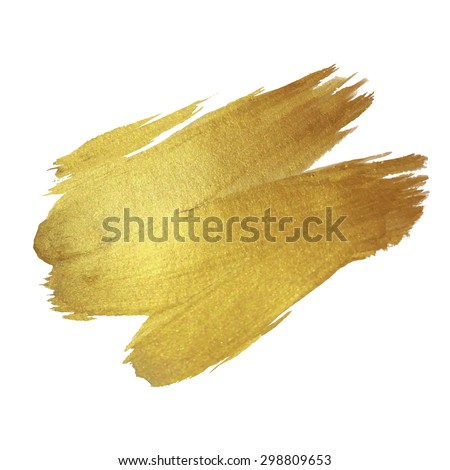 Gold Texture Paint Stain Illustration. Hand drawn brush stroke vector design element.