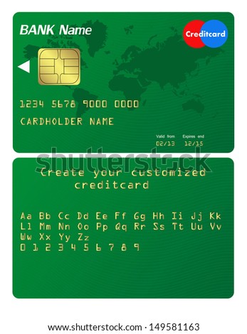 credit card illustration alphabet included customize stock