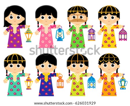 Girls Wearing Old Traditional Clothes Some Stock Vector 