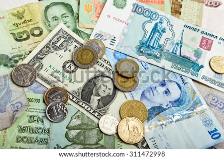 Collection of various money to background
