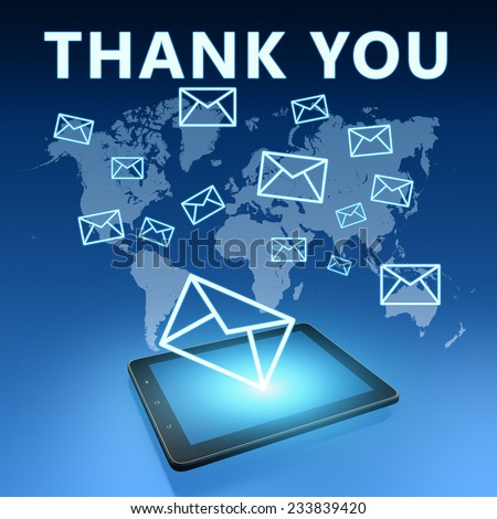 Thank You Illustration Tablet Computer Onภาพประกอบสต็อก ...