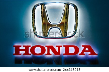 NONTHABURI - MARCH 24: Logo of Honda on display at Thailand 36th Bangkok International Motor Show 2015 on March 24, 2015 in Nonthaburi, Thailand.