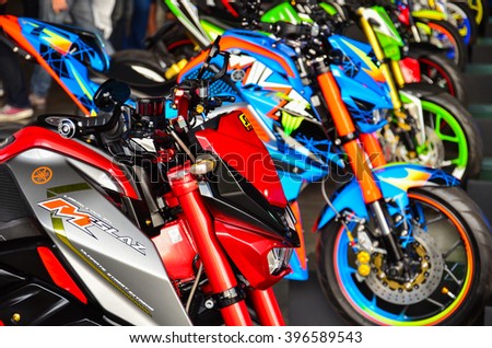 NONTHABURI - MARCH 26: Yamaha motorcycle on display at The 37th Bangkok International Thailand Motor Show 2016 on March 26, 2016 Nonthaburi, Thailand.