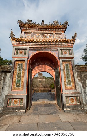 HUE, VIETNAM - MARCH 27, 2015: Structures of Hue Citadel Complex.Complex of Hue Monuments lies along the Perfume River in Hue City and some adjacent areas of Thua Thien Hue Province