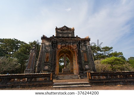 HUE, VIETNAM - MARCH 27, 2015: Structures of Hue Citadel Complex.Complex of Hue Monuments lies along the Perfume River in Hue City and some adjacent areas of Thua Thien Hue Province