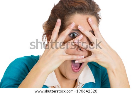 Closeup Portrait Young Scared Woman Shy Stock Photo ...