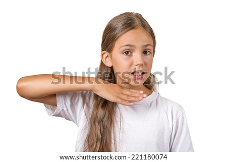 Closeup portrait angry teenager girl gesturing with hand stop talking ...