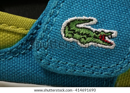 Krasnodar, Russia - May 27, 2016: Lacoste logotype. Lacoste a french company for the production of clothing, shoes, perfumes, leather goods.