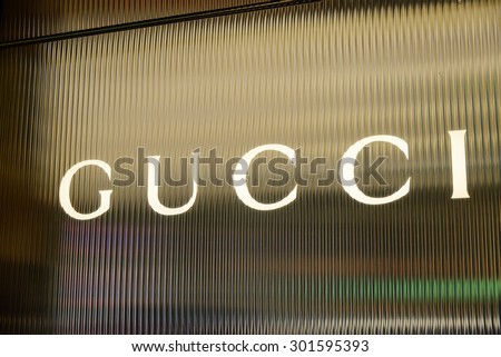 CIRCA JULY 2015 - HONG KONG: the logo of the brand "Gucci", Hong Kong.