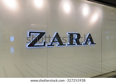 HONG KONG - JUNE 02: ZARA Store logo on OCT 14, 2015 in Hong Kong. Zara is a Spanish clothing and accessories retailer.