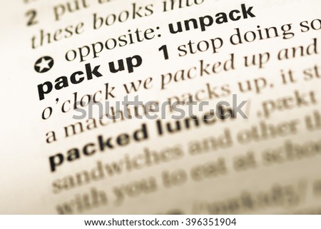 packed up what means Definition Family Dictionary 27551593 Stock Photo