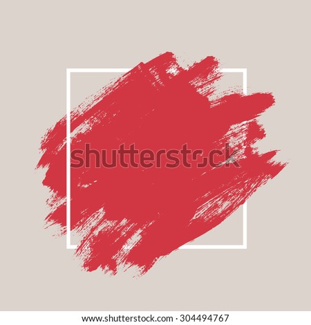 Abstract hand painted textured ink brush background with geometric frame, isolated strokes with dry rough edges