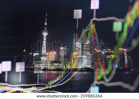 Stock Chart With Night City View Shanghai Pudong Skyline Growing Up Stock Chart With Night City View Shanghai Pudong Skyline Growing Up