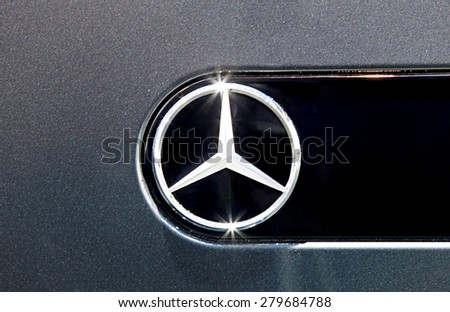 Bangkok - April 2 :close up logo of Mercedes Benz on black car- in display at The 36th Bangkok international Motor Show 2015 on April 2, 2015 in Bangkok Thailand