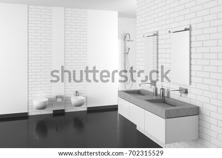 modern bathroom white brick wall darkのイラスト素材 702315529