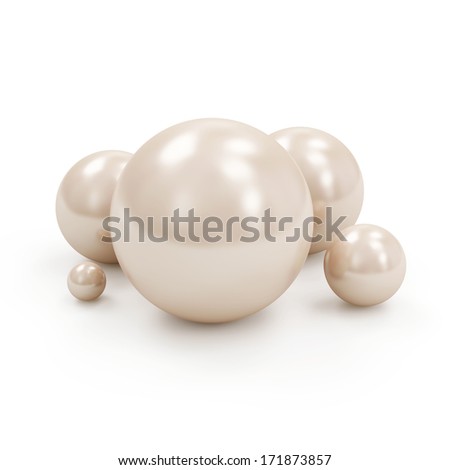 Group of Shiny White Pearls isolated on white background