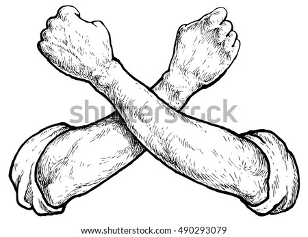 Crossed Arms Fists Hand Drawn Vector Stock Vector 490293079 - Shutterstock