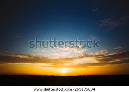 Natural Sunset Sunrise Over Field Meadow Stock Photo 560553487 ...