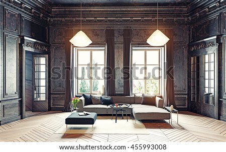 modern style black living room apartment stock illustration modern style black living room apartment stock illustration
