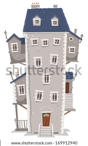 Big Tall House Building/ Illustration of a cartoon old high and big ...