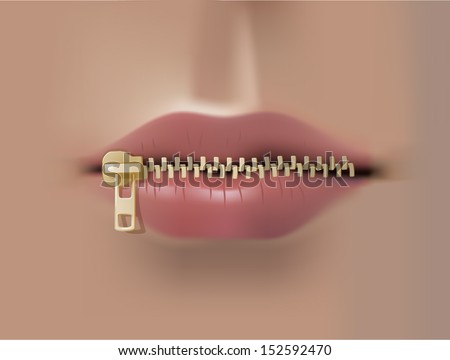 Concept of censorship, mouth with zipper, eps10 vector - stock vector