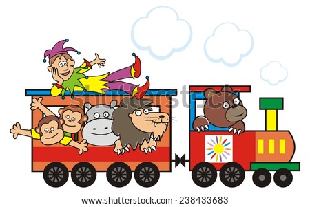 locomotive and animals, vector illustration