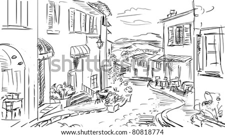 Old Town Illustration Sketch Stock Photo 80818774 - Shutterstock