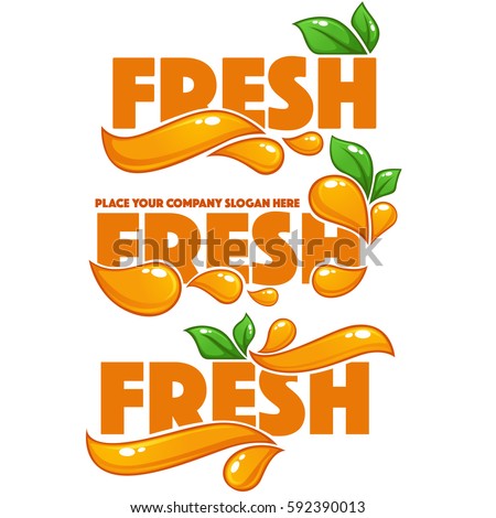 vector collection of bright and shine logo, stickers, emblems and banners for orange fresh juice