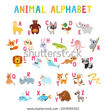 Cute Cartoon Animals Alphabet Children Education Stock Vector (Royalty ...