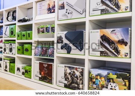 Cincinnati - Circa May 2017: XBOX One Consoles and accesories at a Microsoft Retail Technology Store VI