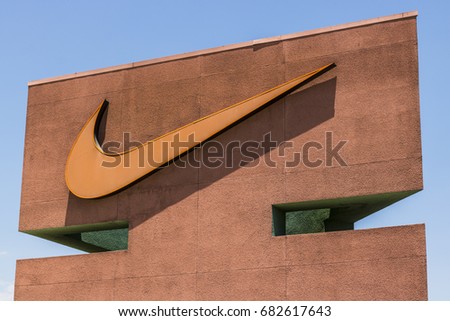 Las Vegas - Circa July 2017: Nike, Inc. Swoosh logo and signage. Nike is one of the world's largest suppliers of athletic shoes and apparel V