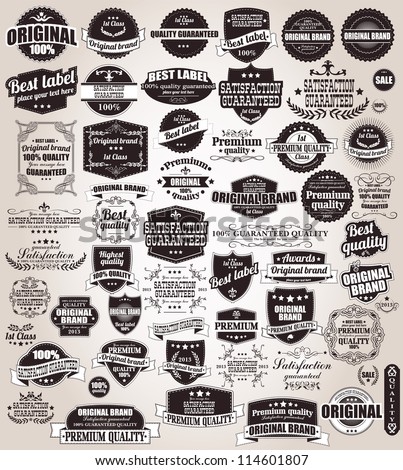 Set of vintage retro labels, stamps, ribbons, marks and calligraphic design elements, vector
