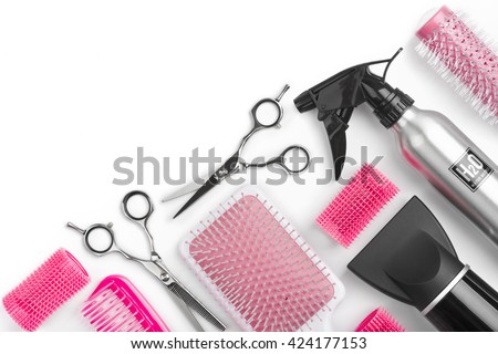 Different barber shop tools isolated on white background with copyspace