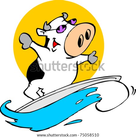 surfing cow - stock vector