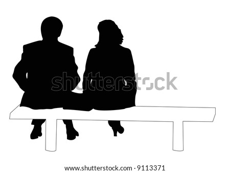 Businessmen Businesswomen Silhouettes Sitting On Bench Stock ...