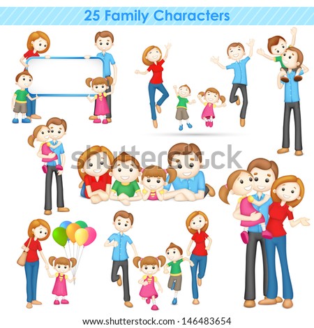 illustration of collection of 3d family people