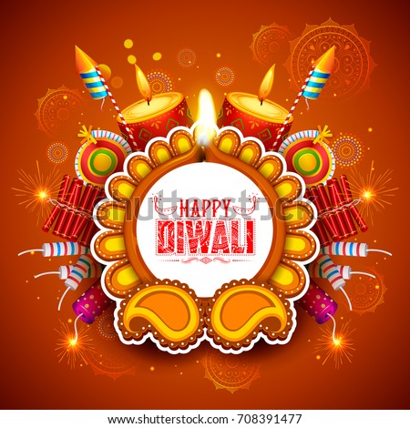 illustration of burning diya on Happy Diwali Holiday background for light festival of India
