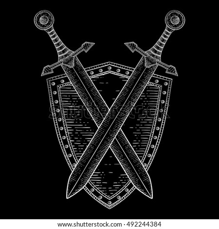 Shield Crossed Swords Hand Drawn Sketch Stock Vector 476890354 ...