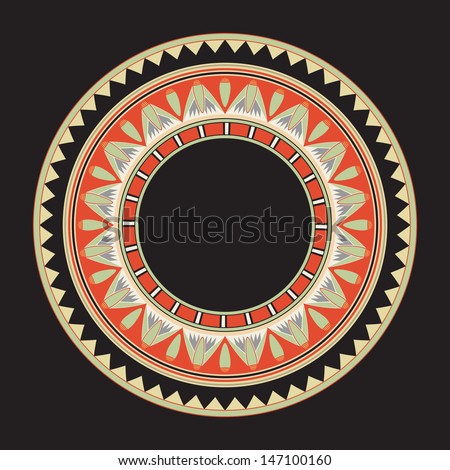 Circle ornament. Round frame, rosette of ancient elements. Egyptian ...