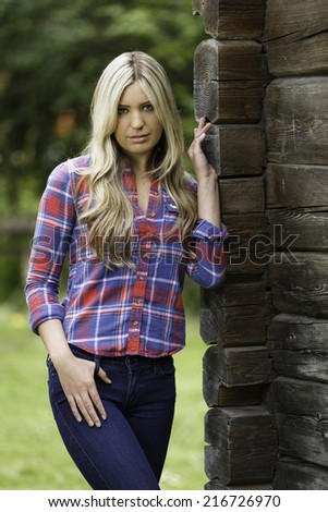 Young Blond Girl Straight Hair Posing Stock Photo 