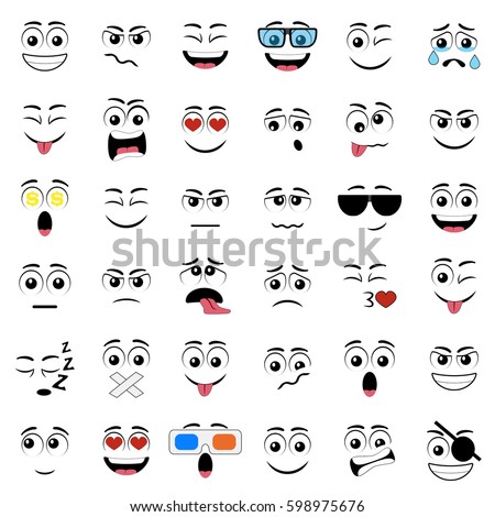 Cartoon Faces Different Expressions Featuring Eyes Stock Vector ...