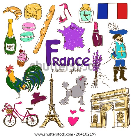 Colorful Sketch Collection France Icons Countries Stock Vector ...