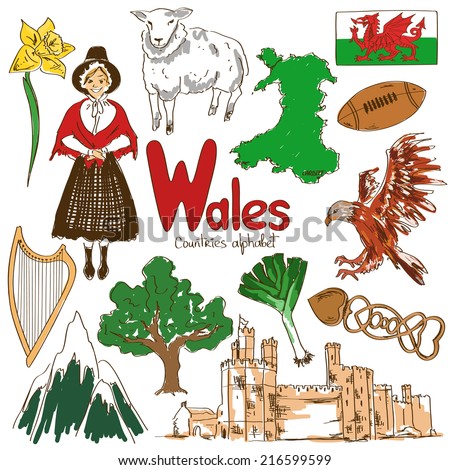 Fun Colorful Sketch Collection Wales Icons Stock Vector 216599599 ...